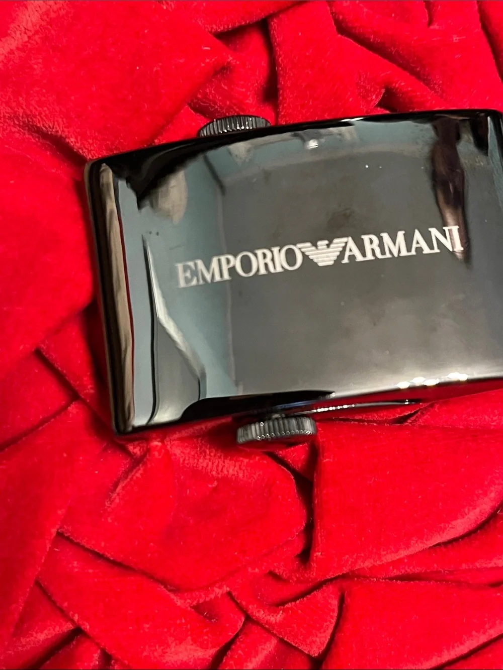 Emporio Armani Black Leather Belt with Glossy Logo Buckle